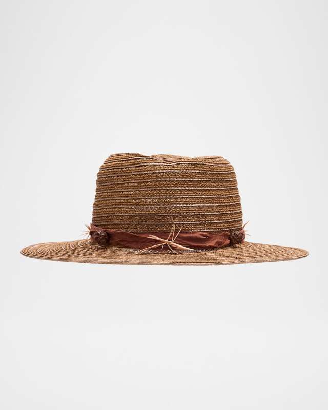 Noelle Feather-Embellished Straw Hat